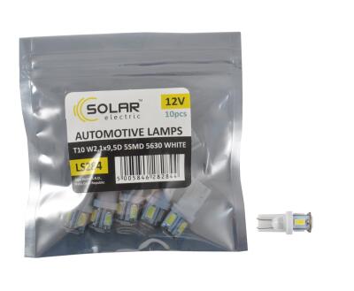 SOLAR Автолампа  LED 12V T10 W2.1x9.5d 5SMD 5630 white 5 leds 10шт. Поліетилен уп.