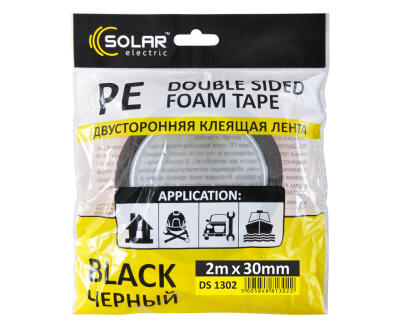 SOLAR Стрічка клеюча двостороння, PE, чорна, 30ммx2м