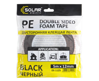 SOLAR Стрічка клеюча двостороння, PE, чорна, 12ммx5м