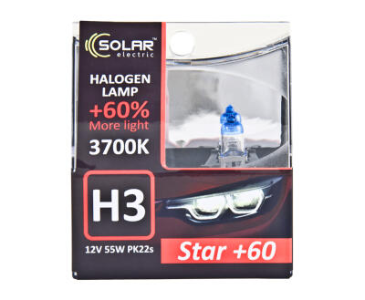 Solar H3 12V 55W PK22s Starlight + 60%, SET (10/100шт.)