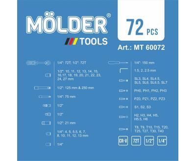 Професійний набір інструментів в кейсі MÖLDER 1/2", 1/4" 72 T, CR-V, 72 од.