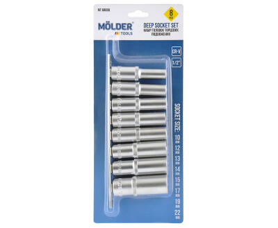 MOLDER Набір головок торцевих подовжених на планці Molder, 1/2", 72T, CR-V, 10-22 мм, 8шт(5шт/уп)
