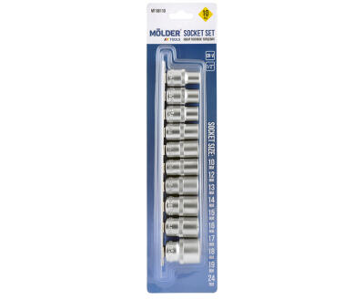 MŌLDER Набір головок торцевих на планці Molder, 1/2", 10-24 MM, CR-V, 10шт (5шт/уп)